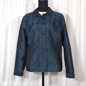 Chico’s Sz 12 Textured Blazer Jacket Teal Blue/Black Modern Lightweight